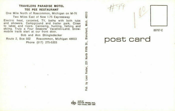 Travelers Motel & Tee Pee Restaurant (Tee Pee Motel) - Old Postcard